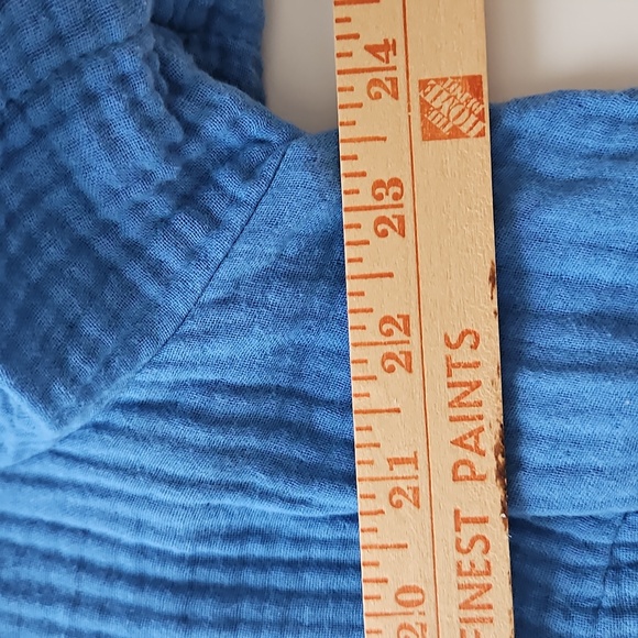 J Jill XL Crinkle Cotton Short Sleeve Midi Dress Blue 1/2button Up Ruffle Tiers - Picture 5 of 7